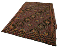 Vintage Black & Red Geometric Turkish Kilim Rug 163x278 cm (5'4" x 9'1")