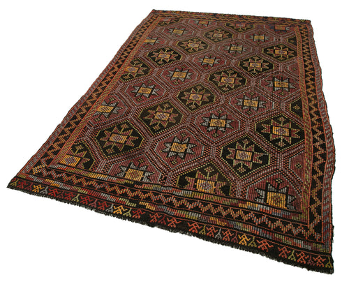 Geometric Kilim Turuncu Geometrik Keçi Tüyü El Dokuma Halısı 163x278 Agacan