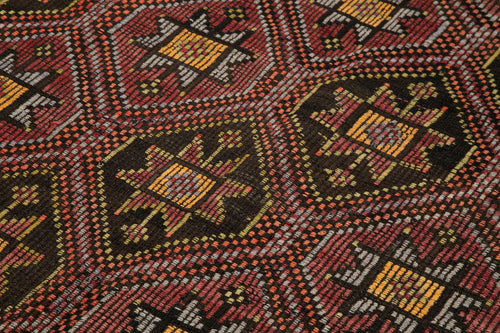 Geometric Kilim Turuncu Geometrik Keçi Tüyü El Dokuma Halısı 163x278 Agacan
