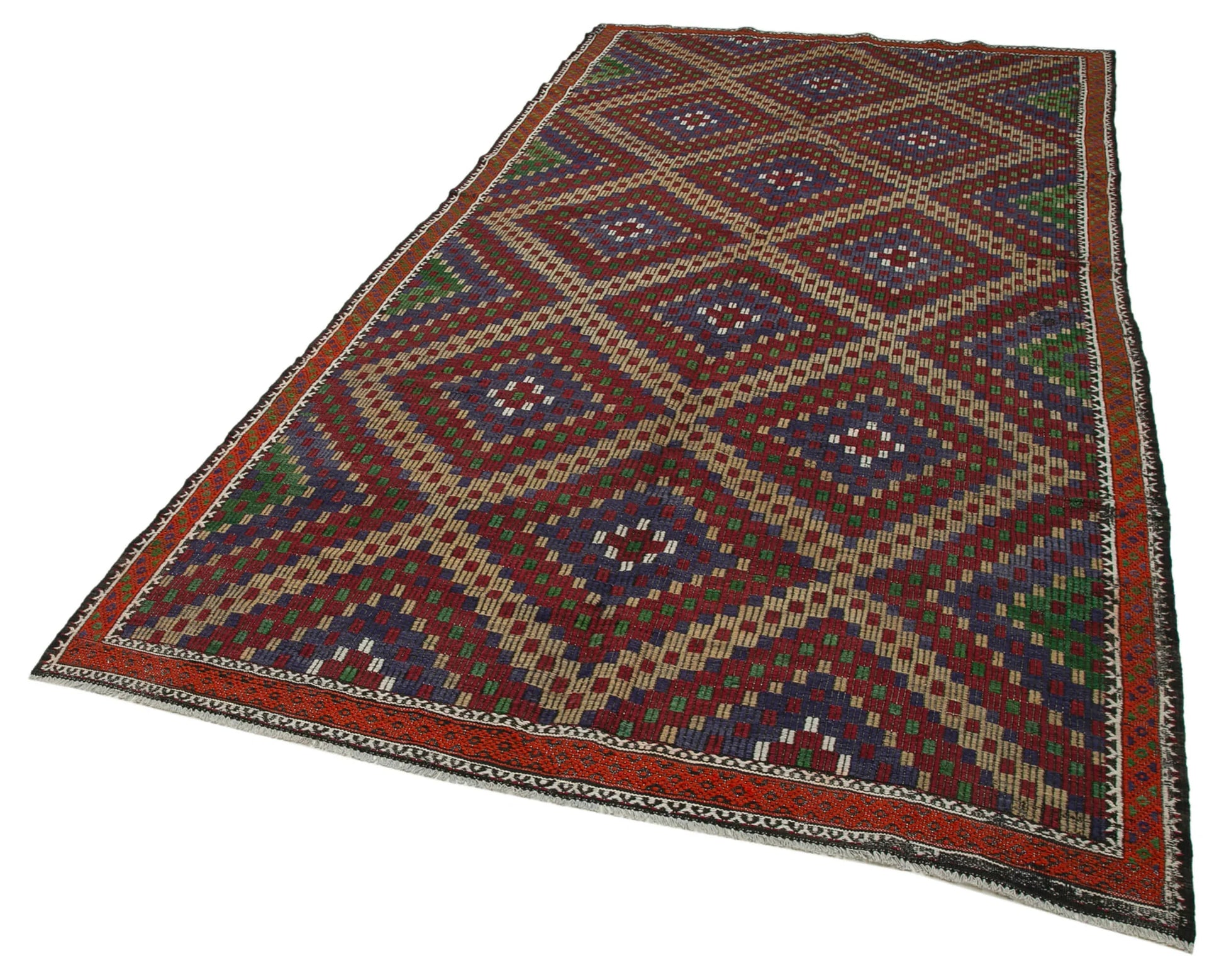 Geometric Kilim Beyaz Geometrik Keçi Tüyü El Dokuma Halısı 178x376 Agacan