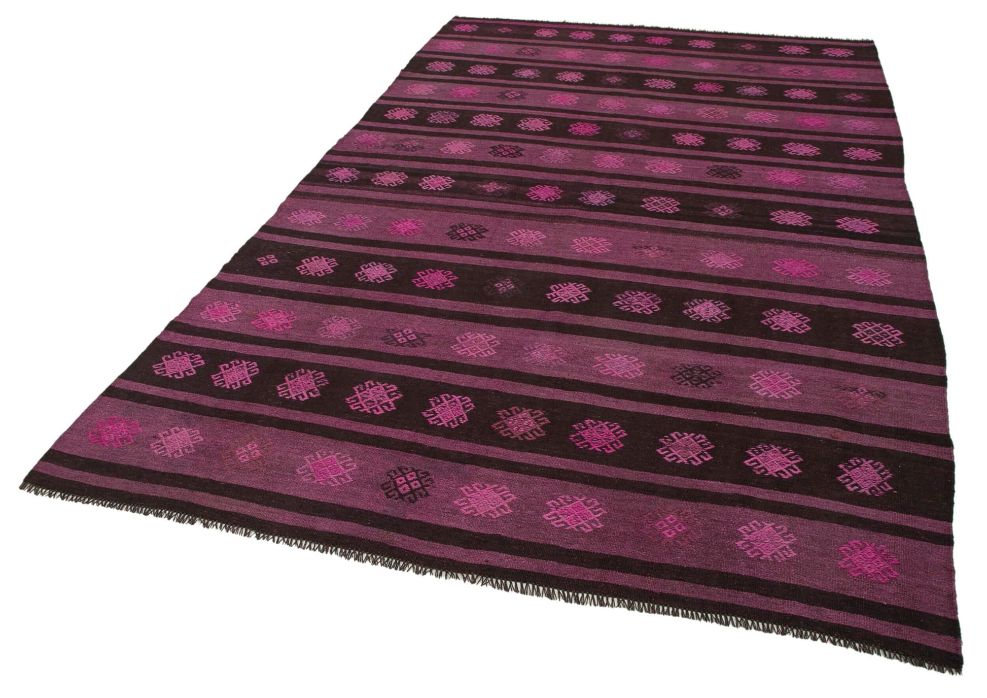 Geometric Kilim Pembe Geometrik Keçi Tüyü El Dokuma Halısı 185x300 Agacan