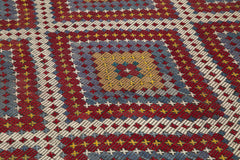 Geometric Kilim Beyaz Geometrik Keçi Tüyü El Dokuma Halısı 201x433 Agacan