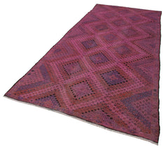 Geometric Kilim Pembe Geometrik Keçi Tüyü El Dokuma Halısı 158x365 Agacan