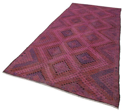 Geometric Kilim Pembe Geometrik Keçi Tüyü El Dokuma Halısı 158x365 Agacan