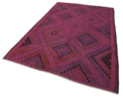 Geometric Kilim Pembe Geometrik Keçi Tüyü El Dokuma Halısı 180x290 Agacan