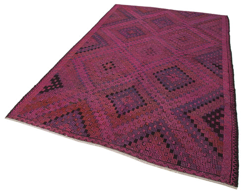 Geometric Kilim Pembe Geometrik Keçi Tüyü El Dokuma Halısı 180x290 Agacan