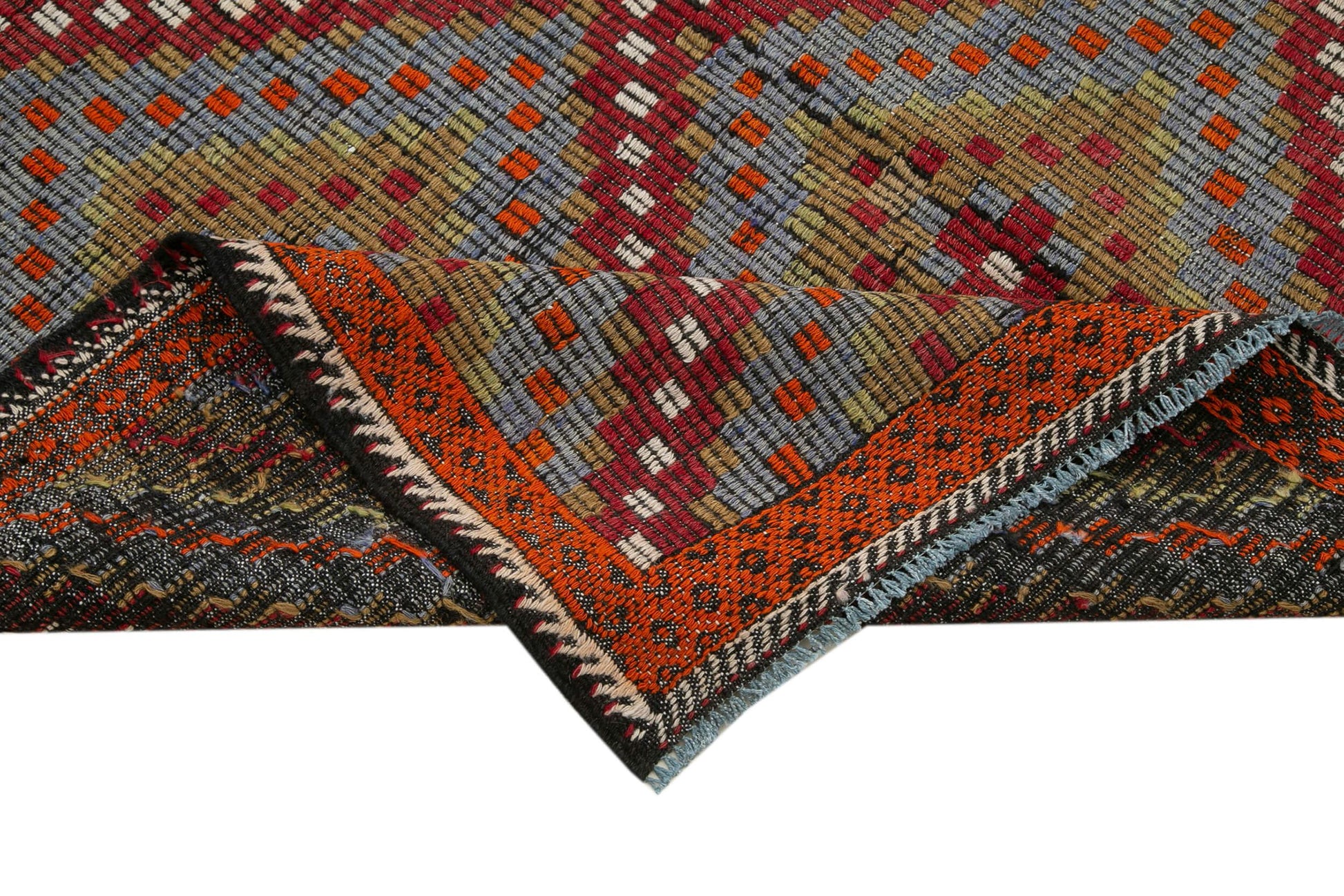 Geometric Kilim Beyaz Geometrik Keçi Tüyü El Dokuma Halısı 176x315 Agacan
