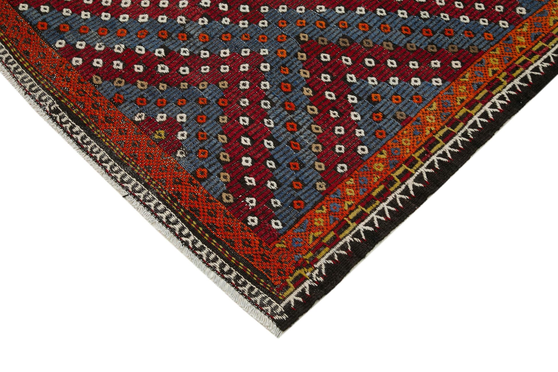 Geometric Kilim Beyaz Geometrik Keçi Tüyü El Dokuma Halısı 180x346 Agacan