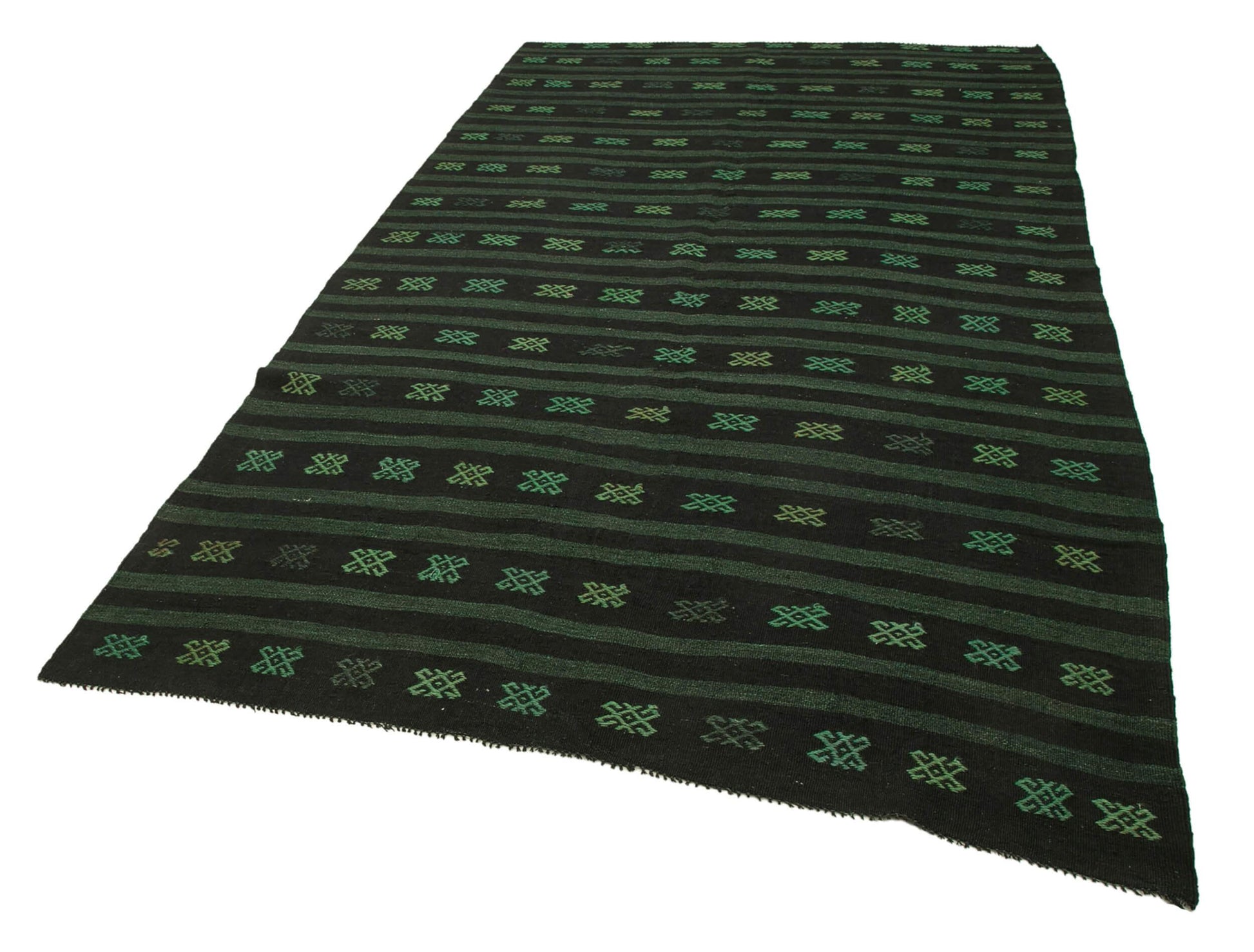 Geometric Kilim Yeşil Geometrik Keçi Tüyü El Dokuma Halısı 183x320 Agacan