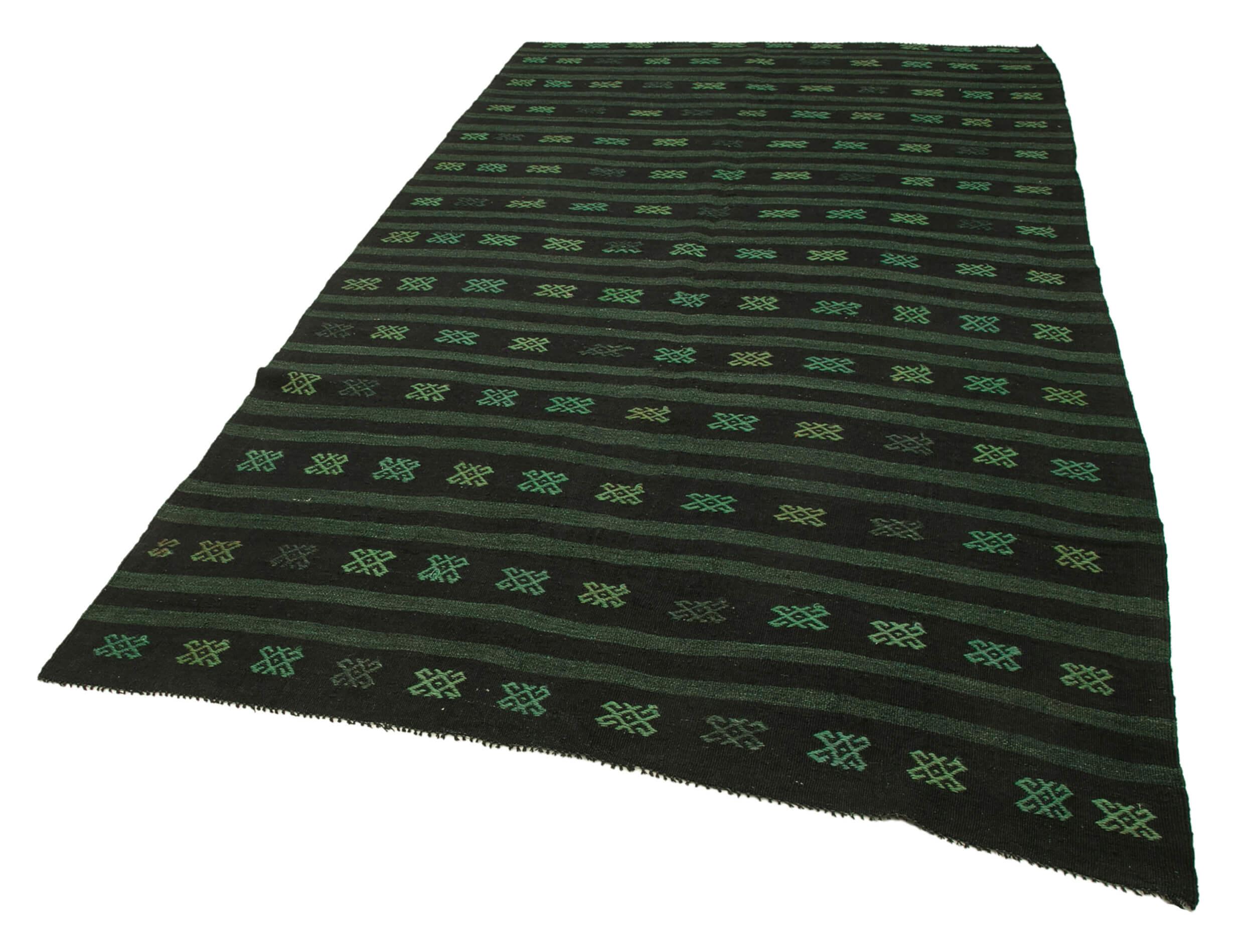 Geometric Kilim Yeşil Geometrik Keçi Tüyü El Dokuma Halısı 183x320 Agacan
