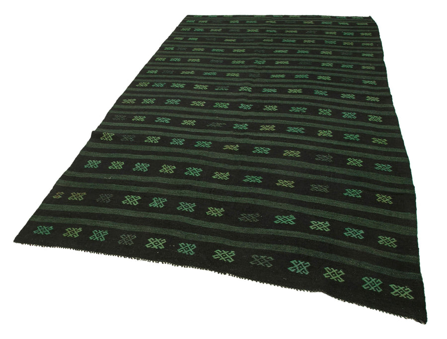 Geometric Kilim Yeşil Geometrik Keçi Tüyü El Dokuma Halısı 183x320 Agacan