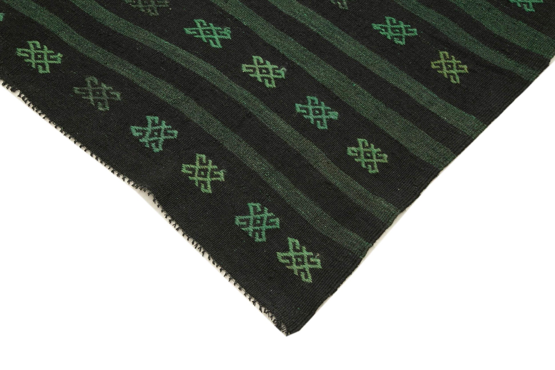 Geometric Kilim Yeşil Geometrik Keçi Tüyü El Dokuma Halısı 183x320 Agacan