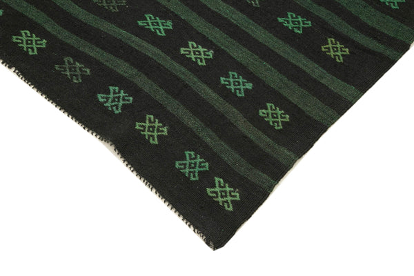 Geometric Kilim Yeşil Geometrik Keçi Tüyü El Dokuma Halısı 183x320 Agacan