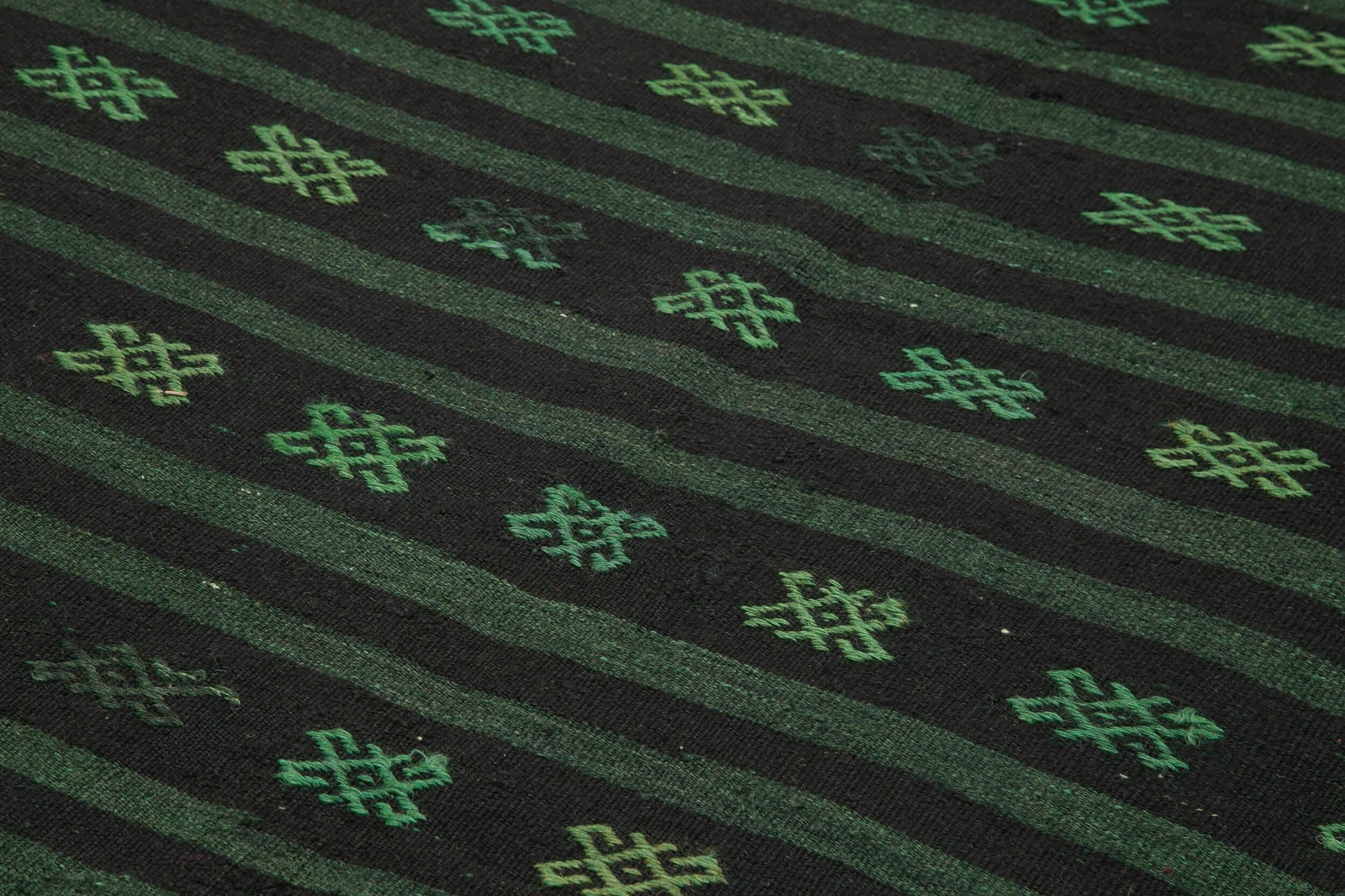 Geometric Kilim Yeşil Geometrik Keçi Tüyü El Dokuma Halısı 183x320 Agacan