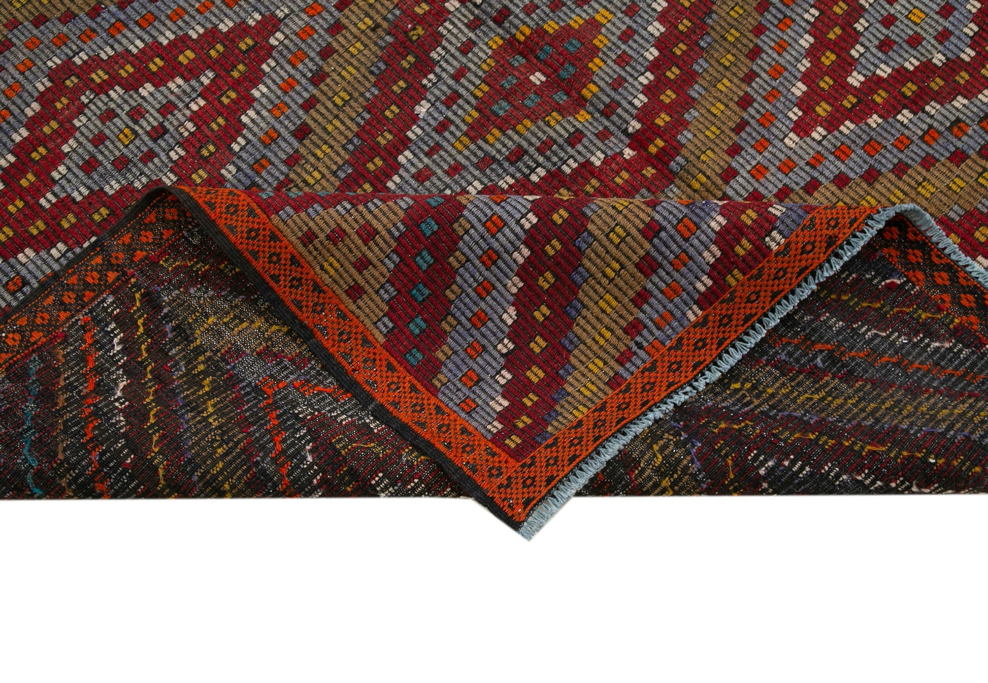 Geometric Kilim Beyaz Geometrik Keçi Tüyü El Dokuma Halısı 175x377 Agacan