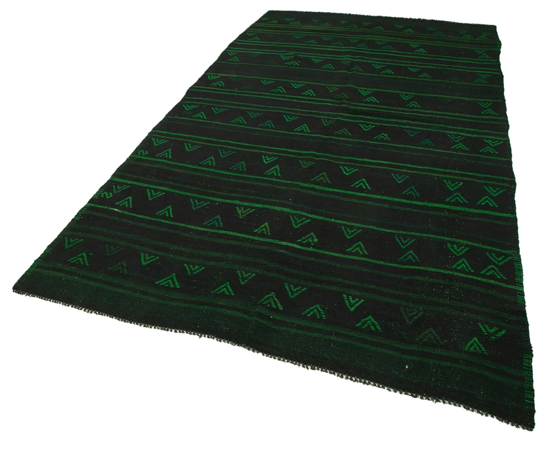 Geometric Kilim Yeşil Geometrik Keçi Tüyü El Dokuma Halısı 174x332 Agacan