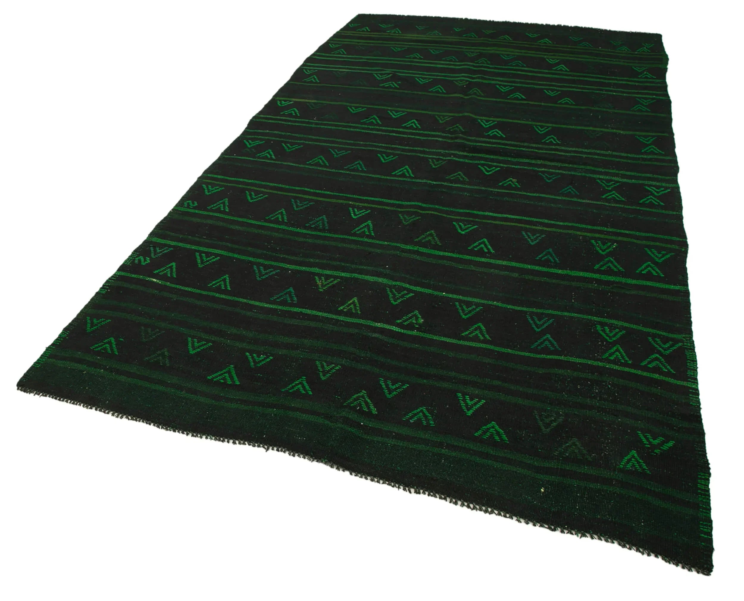 Geometric Kilim Yeşil Geometrik Keçi Tüyü El Dokuma Halısı 174x332 Agacan