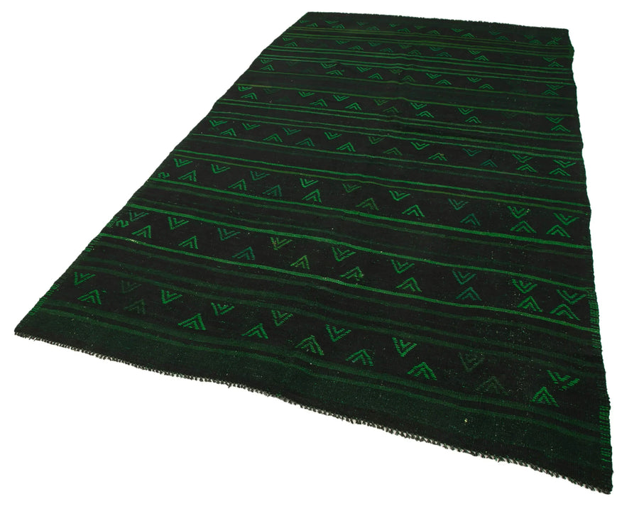 Geometric Kilim Yeşil Geometrik Keçi Tüyü El Dokuma Halısı 174x332 Agacan