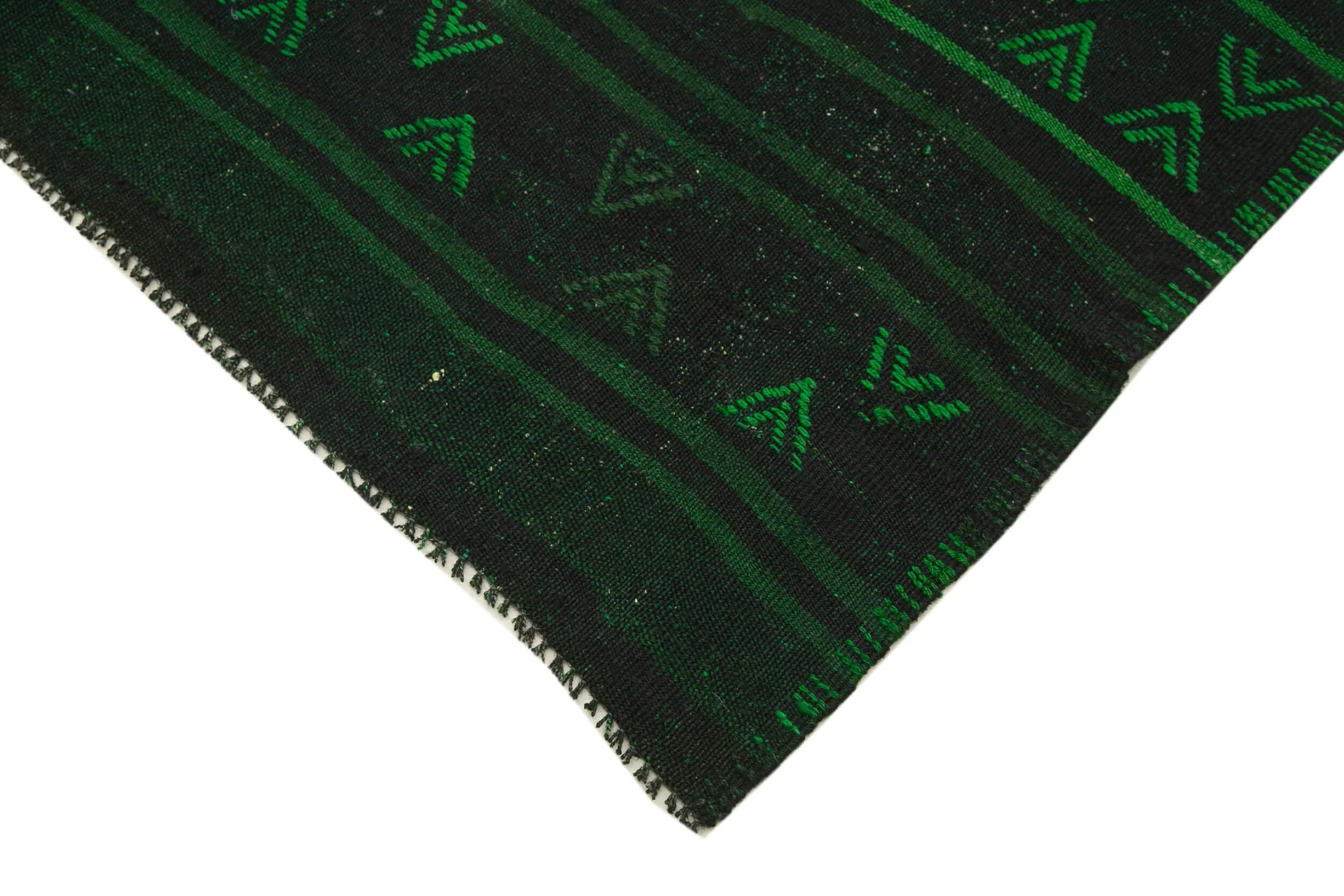 Geometric Kilim Yeşil Geometrik Keçi Tüyü El Dokuma Halısı 174x332 Agacan