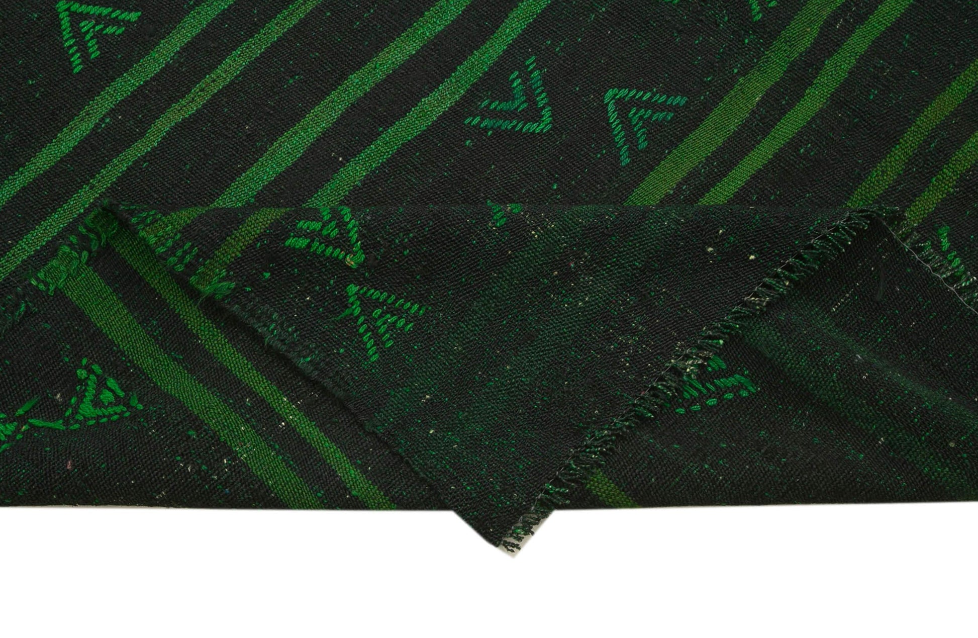 Geometric Kilim Yeşil Geometrik Keçi Tüyü El Dokuma Halısı 174x332 Agacan