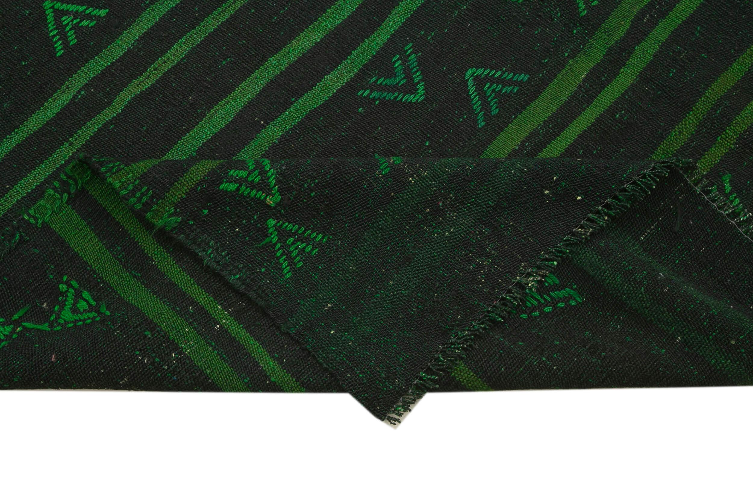 Geometric Kilim Yeşil Geometrik Keçi Tüyü El Dokuma Halısı 174x332 Agacan