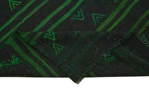 Geometric Kilim Yeşil Geometrik Keçi Tüyü El Dokuma Halısı 174x332 Agacan