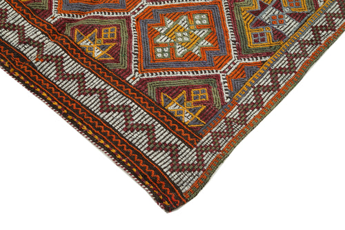 Geometric Kilim Beyaz Geometrik Keçi Tüyü El Dokuma Halısı 147x320 Agacan