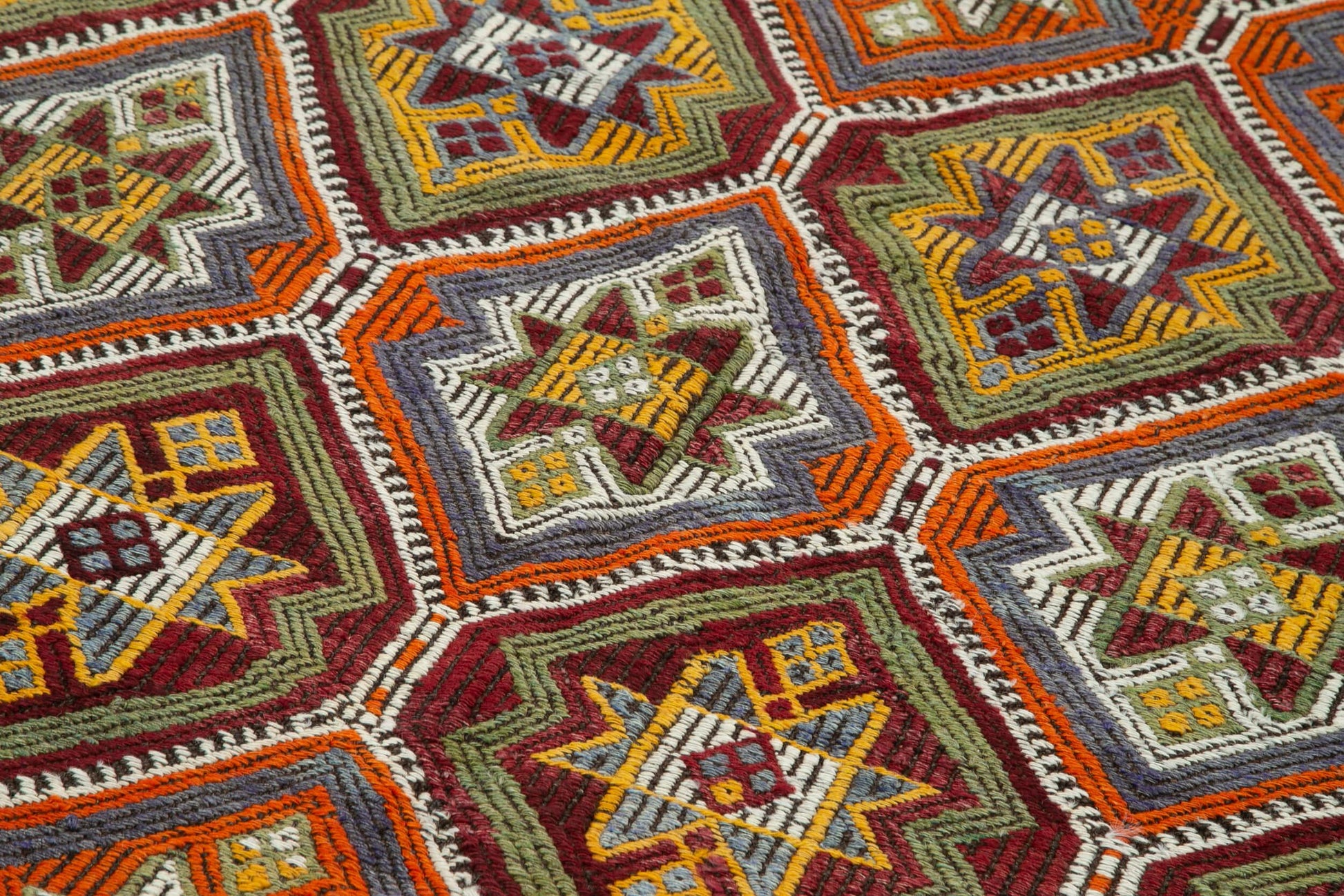 Geometric Kilim Beyaz Geometrik Keçi Tüyü El Dokuma Halısı 147x320 Agacan