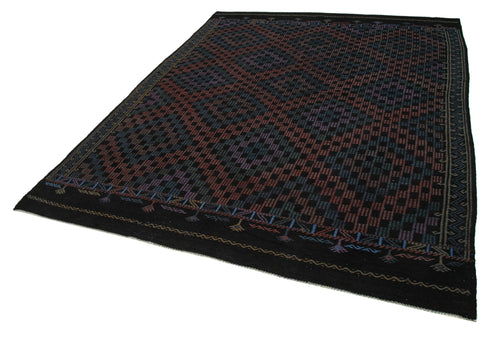 Geometric Kilim Siyah Geometrik Keçi Tüyü El Dokuma Halısı 203x262 Agacan