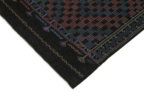 Geometric Kilim Siyah Geometrik Keçi Tüyü El Dokuma Halısı 203x262 Agacan