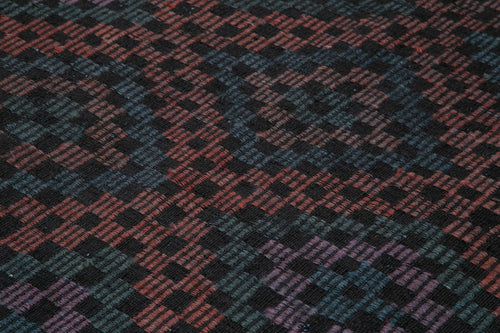 Geometric Kilim Siyah Geometrik Keçi Tüyü El Dokuma Halısı 203x262 Agacan