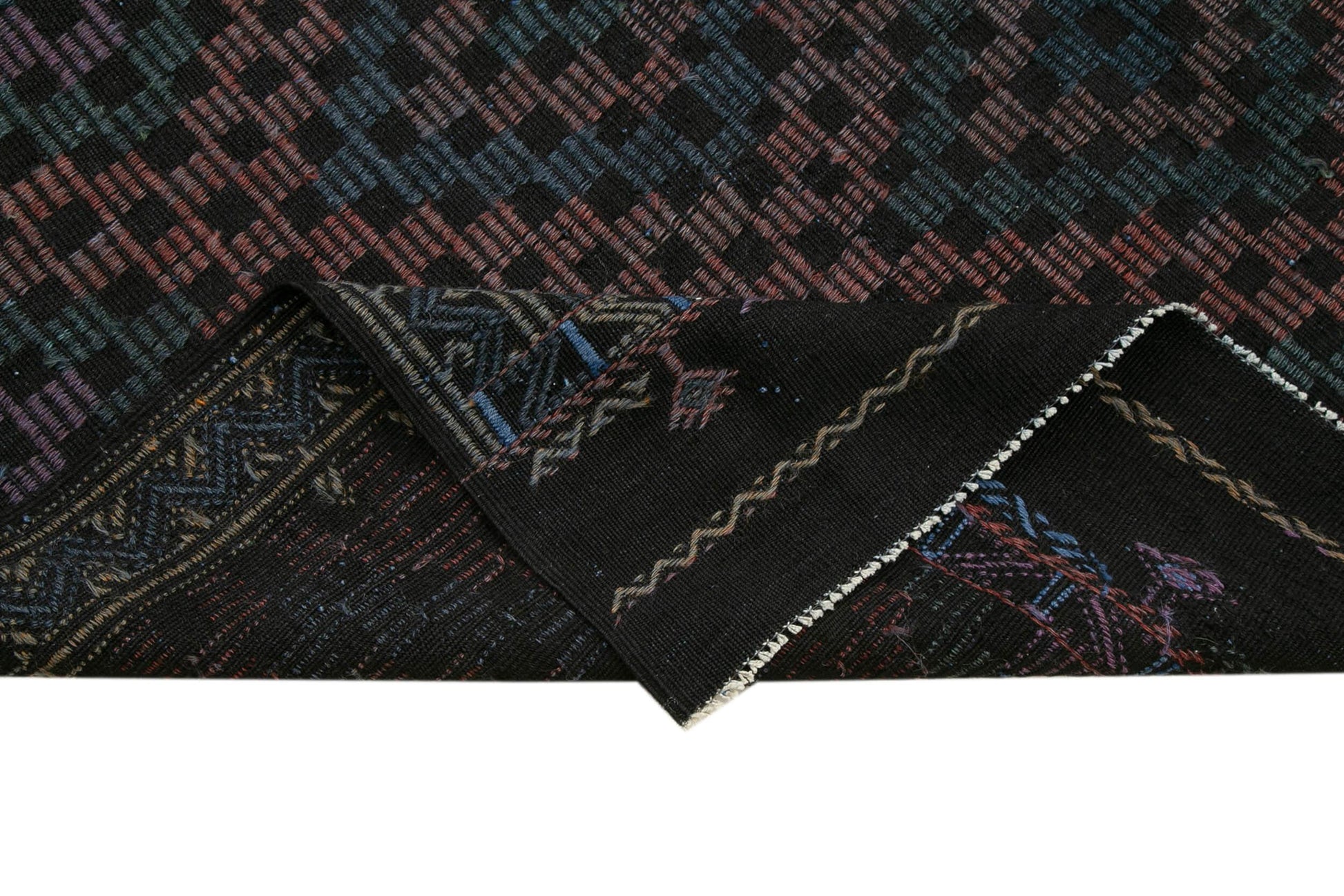 Geometric Kilim Siyah Geometrik Keçi Tüyü El Dokuma Halısı 203x262 Agacan