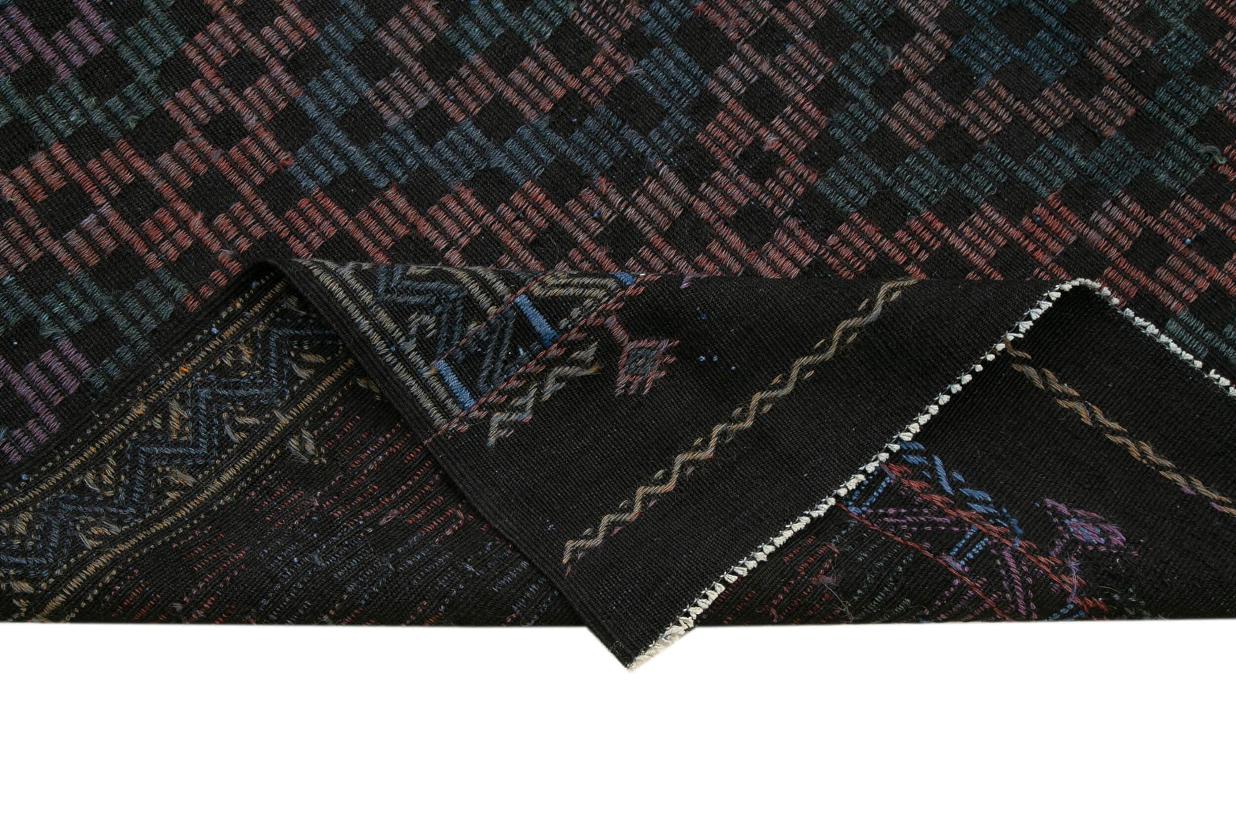 Geometric Kilim Siyah Geometrik Keçi Tüyü El Dokuma Halısı 203x262 Agacan