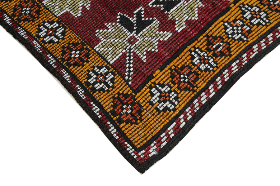 Burgundy & Orange Geometric Vintage Turkish Kilim Rug 208x331 cm (6'10" x 10'10") – in the hallway