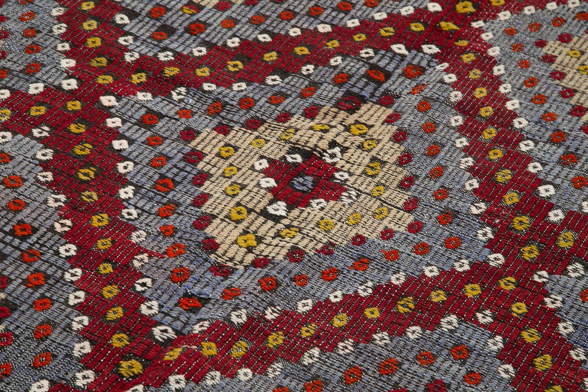 Geometric Kilim Beyaz Geometrik Keçi Tüyü El Dokuma Halısı 174x327 Agacan