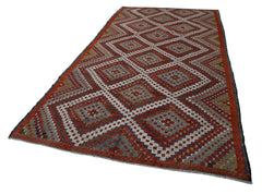 Geometric Kilim Beyaz Geometrik Keçi Tüyü El Dokuma Halısı 184x345 Agacan