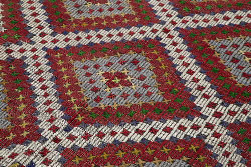 Geometric Kilim Beyaz Geometrik Keçi Tüyü El Dokuma Halısı 184x345 Agacan