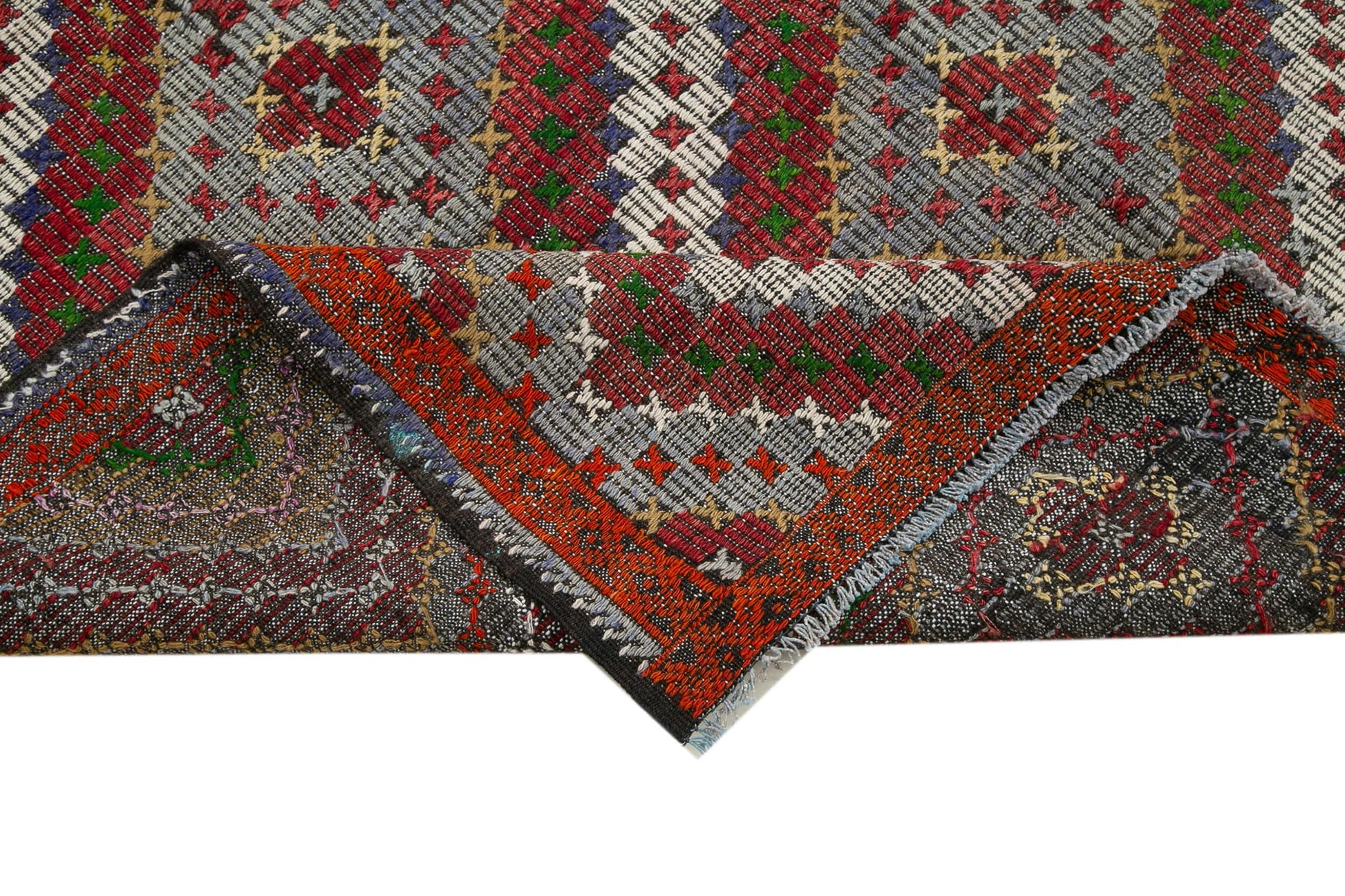 Geometric Kilim Beyaz Geometrik Keçi Tüyü El Dokuma Halısı 184x345 Agacan