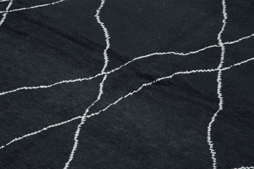 Morocco Siyah Geometrik Yün Pamuk El Dokuma Halısı 254x347 Agacan