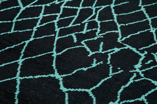 Morocco Siyah Geometrik Yün Pamuk El Dokuma Halısı 290x445 Agacan