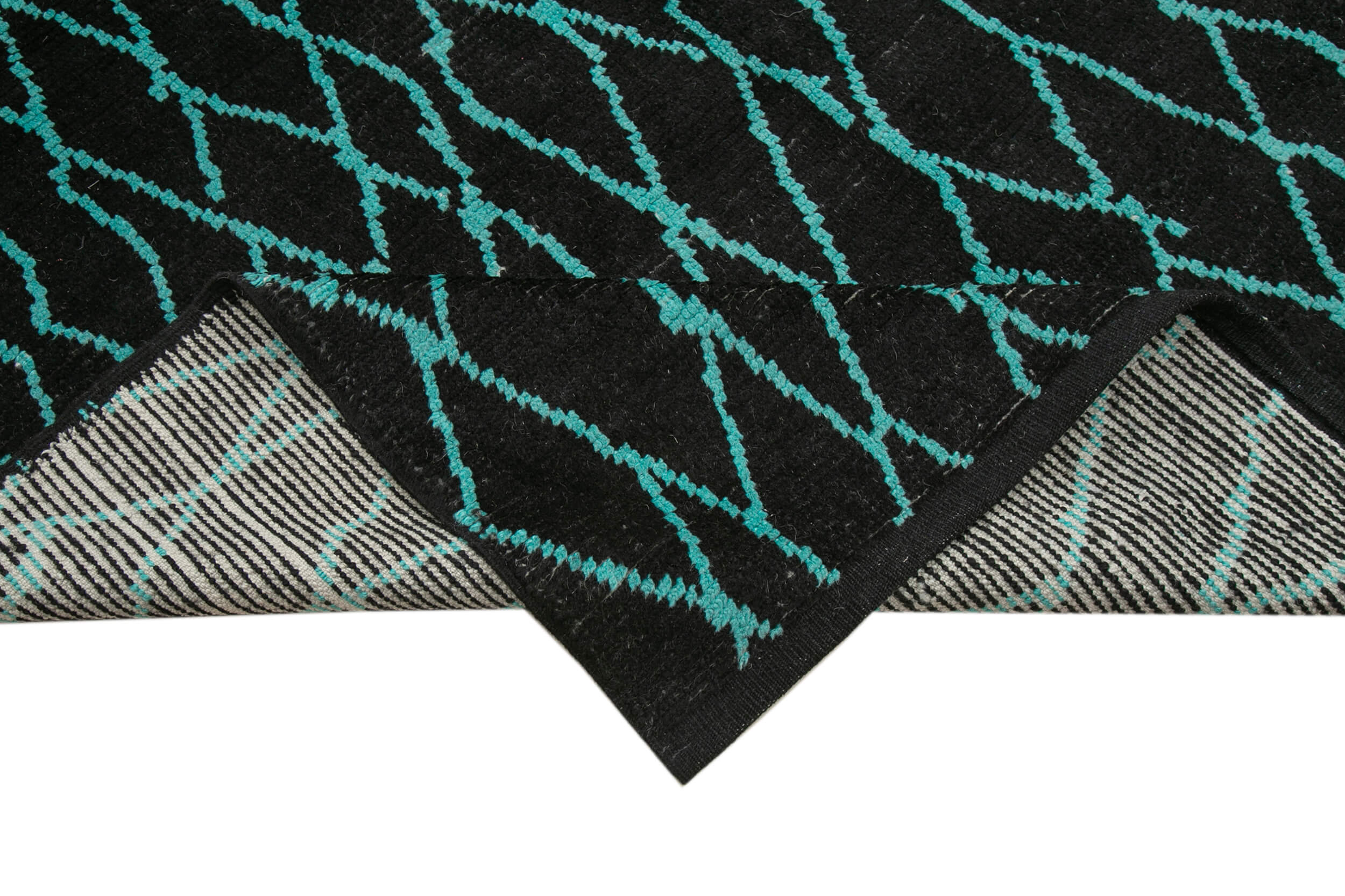 Morocco Siyah Geometrik Yün Pamuk El Dokuma Halısı 290x445 Agacan