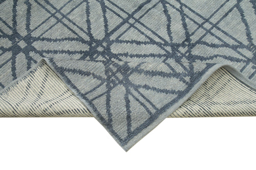 Morocco Mavi Geometrik Yün Pamuk El Dokuma Halısı 298x416 Agacan