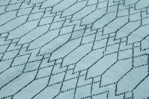 Morocco Mavi Geometrik Yün Pamuk El Dokuma Halısı 275x364 Agacan