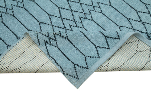 Morocco Mavi Geometrik Yün Pamuk El Dokuma Halısı 275x364 Agacan