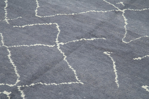 Morocco Gri Geometrik Yün Pamuk El Dokuma Halısı 245x363 Agacan