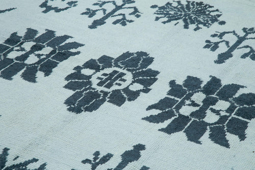 Morocco Mavi Geometrik Yün Pamuk El Dokuma Halısı 300x430 Agacan