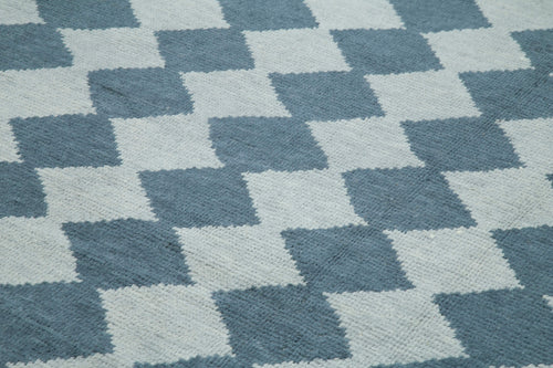 Morocco Mavi Geometrik Yün Pamuk El Dokuma Halısı 297x419 Agacan