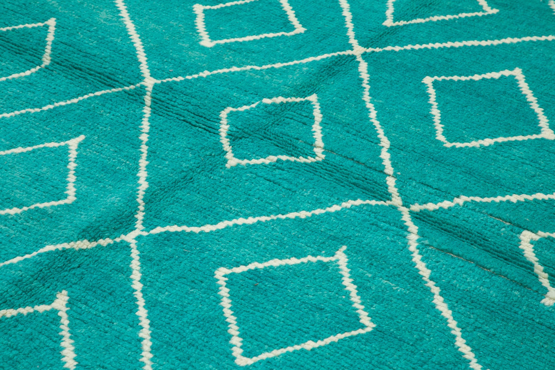 Morocco Turkuaz Geometrik Yün Pamuk El Dokuma Halısı 237x316 Agacan