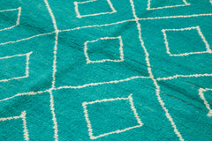 Morocco Turkuaz Geometrik Yün Pamuk El Dokuma Halısı 237x316 Agacan