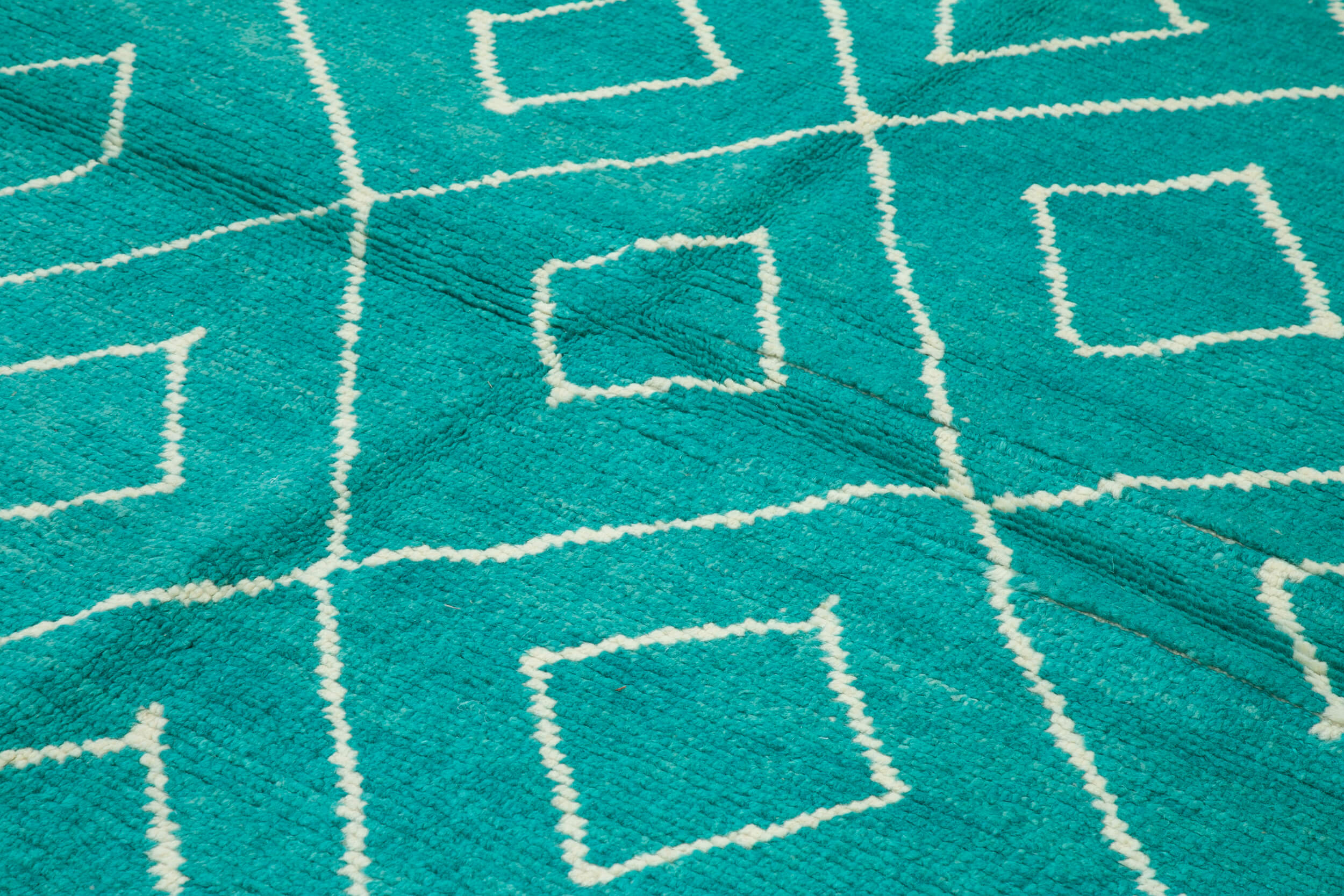 Morocco Turkuaz Geometrik Yün Pamuk El Dokuma Halısı 237x316 Agacan